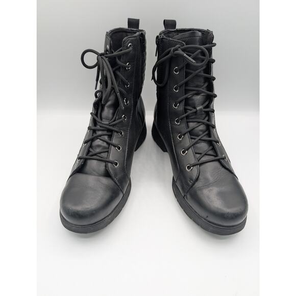 Munro | Tessa Black Leather Lace-Up Quilted Combat Ankle Boots | Size 10 - Picture 1 of 6